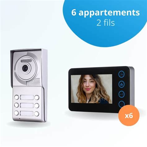 Portier interphone vidéo NEO 2 Fils 6 appartements 6 écrans noirs