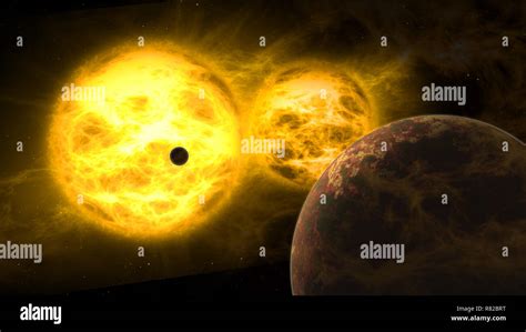 Sunrise Exoplanet On Double Star Solar System Space And Planet