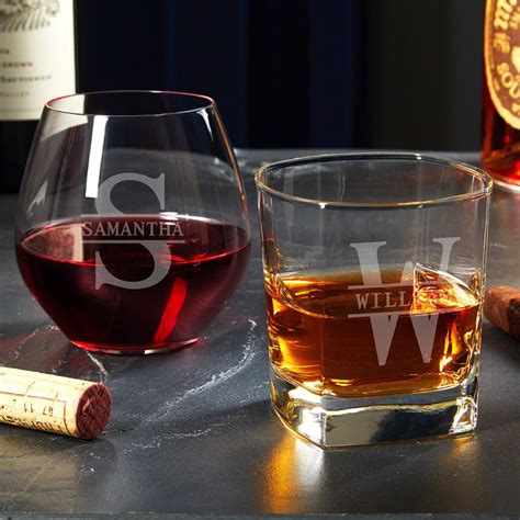 Oakmont Personalized Wine And Whiskey Glasses His And Her Ts Wine