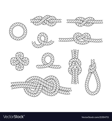 Rope knots borders thin line icon set Royalty Free Vector