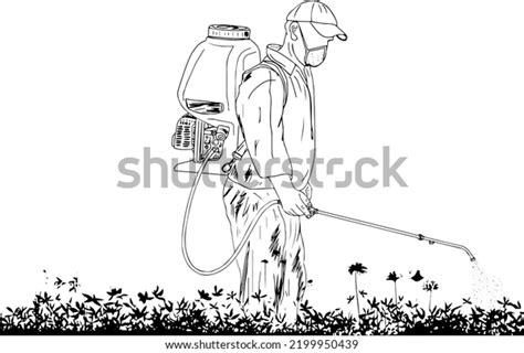 Farmer Doing Pesticide Spray Vector Drawing Stock Vector (Royalty Free ...