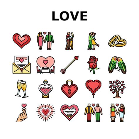 Amor Coraz N San Valent N Rom Ntico Iconos Conjunto Vector Tarjeta