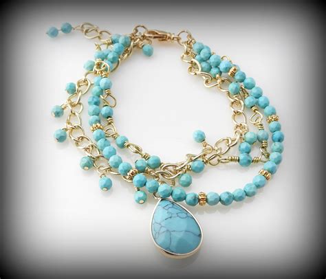 Turquoise 3 Strand Bracelet Etsy Strand Bracelet Multi Strand Bracelet Bracelets