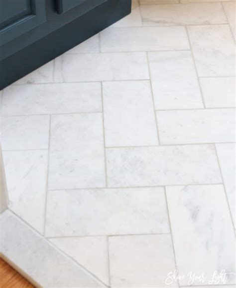 Large Herringbone Marble Tile Floor A Great Tip To Diy It For Less