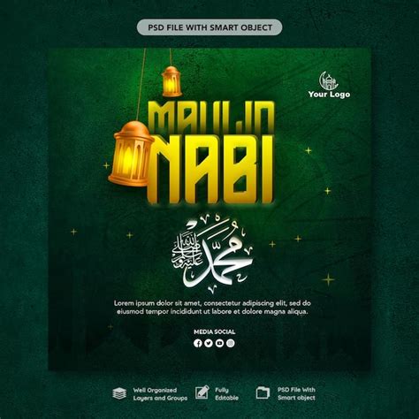 Premium Psd Social Media Psd Template Maulid Nabi Muhammad On A Green