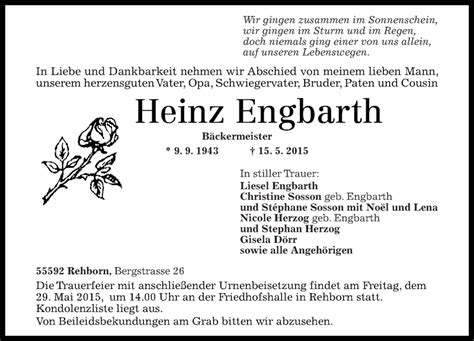 Traueranzeigen Von Heinz Engbarth Rz Trauer De