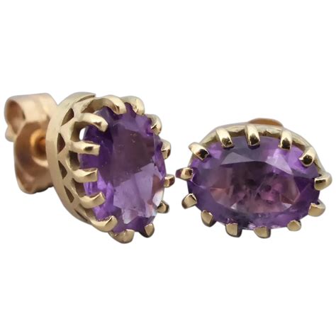 Beryl Lane Vintage Ct Gold Amethyst Oval Stud Earrings