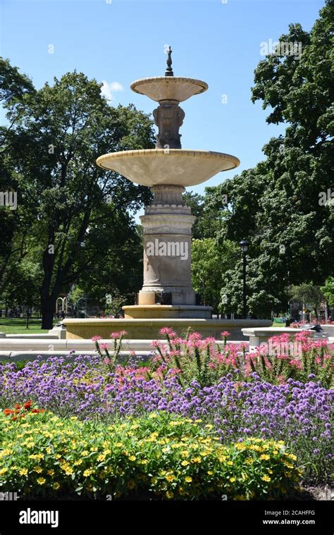 gage park fountain  flowers  hamilton ontario stock photo alamy