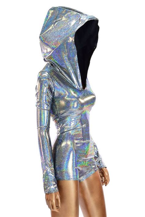 Long Sleeve Silver Holographic Metallic By Coquetryclothing Hoodie