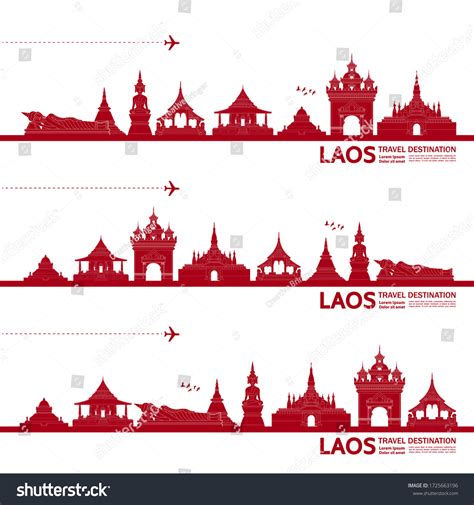 Laos Travel Destination Grand Vector Illustration Stock Vector (Royalty