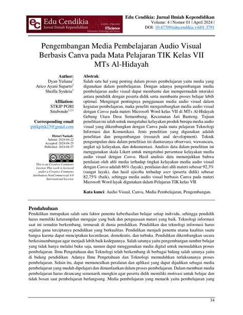 Pdf Pengembangan Media Pembelajaran Audio Visual Berbasis Canva Pada Mata Pelajaran Tik Kelas