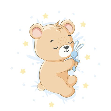 A Cute Teddy Bear Is Sleeping Sweetly Hugging A Bunny Toy For A Boy