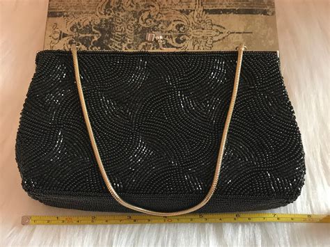 Walborg Vintage Evening Purse Hand Beaded In Hong Kong Black Etsy