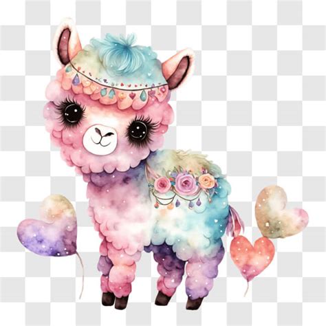 Download Colorful Alpaca With Hearts And Balloons Interior Decoration