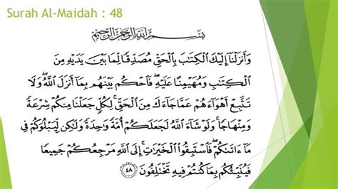 Surah Al Maidah Ayat 48 Dan Kandungannya