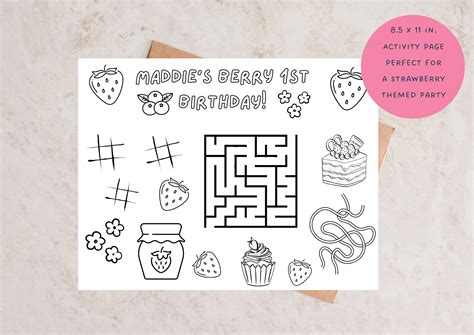 Personalized Berry First Coloring Activity Page Printable Birthday Game Strawberry Party Decor ...