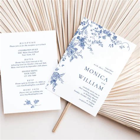 Elegant Vintage Blue French Garden Floral Wedding Invitation Zazzle