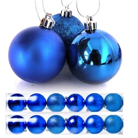 Kit 12 Bolas Natal Mista Glitter Fosca Lisa Azul Royal 7cm Master