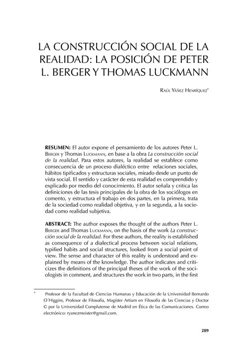 LA CONSTRUCCIÓN SOCIAL DE LA REALIDAD LA POSICIÓN DE PETER L BERGER