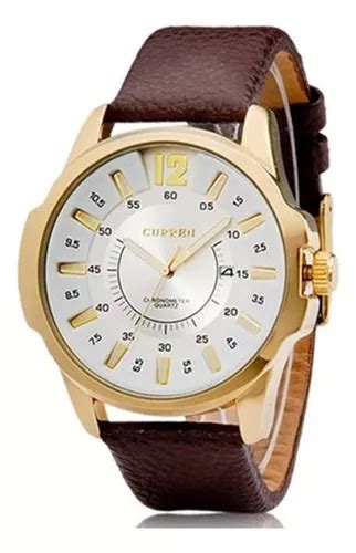 Reloj analógico Curren 8123 para hombre correa de piel dorada color