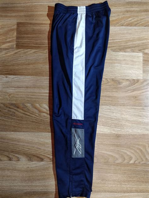 Reebok 90s Vintage Mens Tracksuit Pants Trousers Navy Blue White