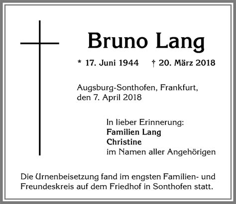 Traueranzeigen Von Bruno Lang Allg Uer Zeitung