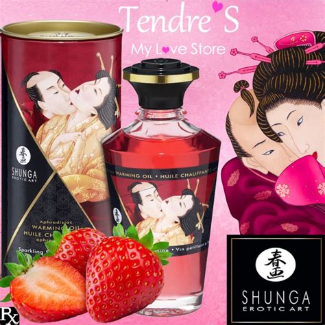 Huile De Massage Comestible Shunga Parfum Vin Petillant A La Fraise