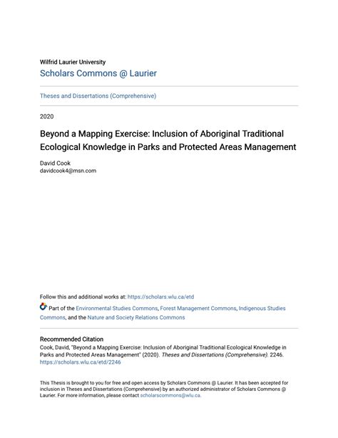 Inclusion Of Aboriginal Traditional Ecological Knowledge In Parks And