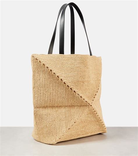 Puzzle Fold Xl Raffia Tote Bag In Beige Loewe Mytheresa In