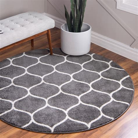 Unique Loom Rounded Trellis Frieze Rug Dark Grayivory 7 1 Round