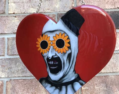 Terrifier Art The Clown With Sunglasses Heart Wood Hanger Etsy