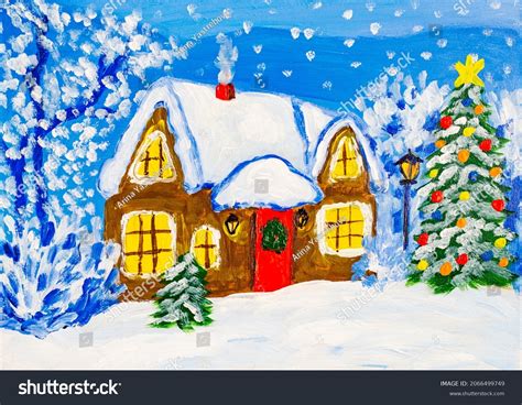 Cute Winter House Oil Painting Stock Illustration 2066499749 | Shutterstock