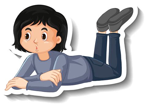 Girl Lying Down On The Ground Cartoon Sticker Vector Art At