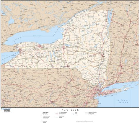 New York Wall Map with Roads by Map Resources - MapSales