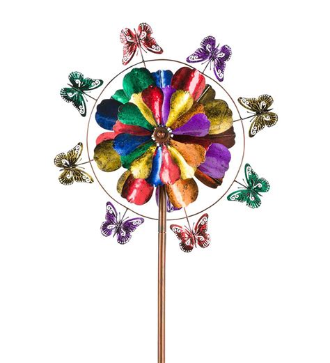 Five Tier Flower And Butterfly Metal Wind Spinner Wind And Weather