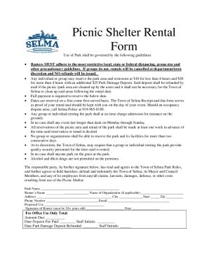 Fillable Online Picnic Shelter Rental Form Selma Nc Fax Email Print