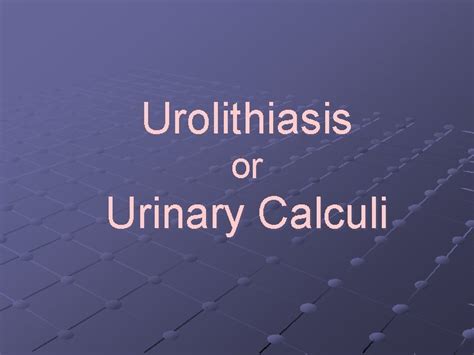 Urolithiasis Or Urinary Calculi S Refers To The