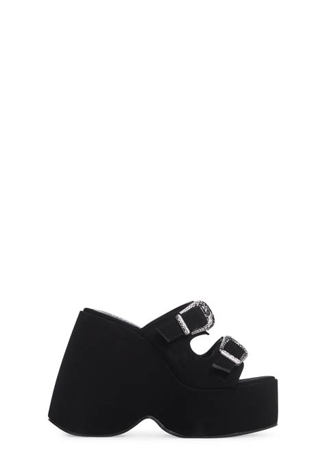 Suede Buckle Wedge Heels Black Dolls Kill