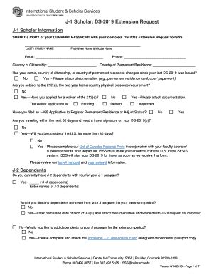 Fillable Online J 1 Scholar DS 2019 Extension Request Fax Email Print