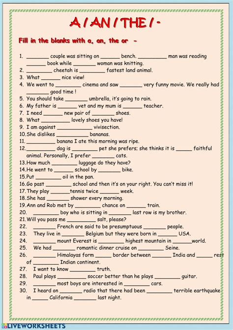 Articles In English Grammar Exercises Class 8