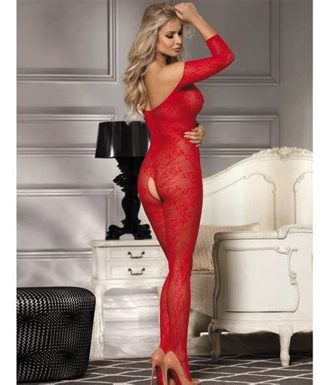 Combinaisons Combinaison résille rouge sexy Lingerie sexy