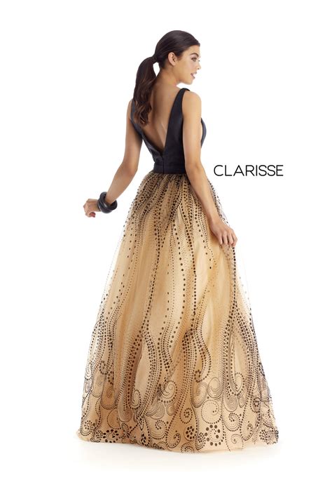 Clarisse Couture Black Nude Intricate Swirl Gown Couture