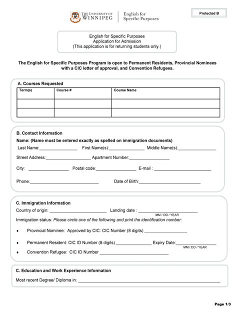 Fillable Online Uwinnipeg Application Form The University Of Winnipeg