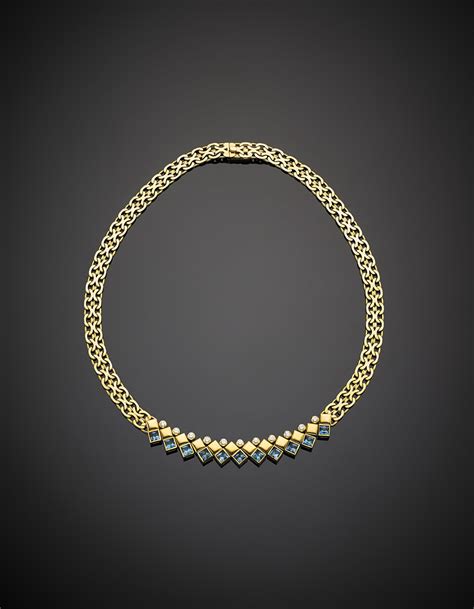 Collier In Oro Giallo A Doppia Catena Piatta Con Parte Centrale A