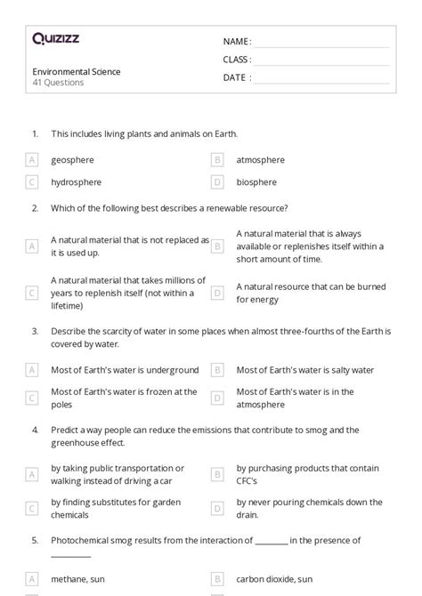 50 Environmental Science Worksheets For 8th Grade On Quizizz Free