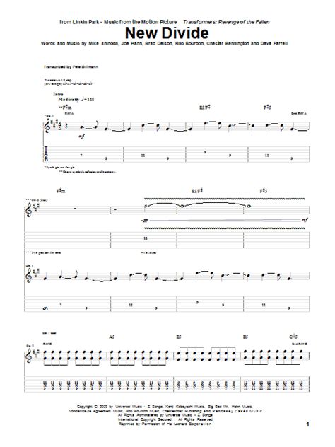 New Divide By Linkin Park Sheet Music For Guitar Tab At Sheet Music Direct