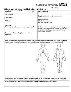 Out Patient Physiotherapy Self Referral Doc Template Pdffiller