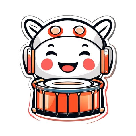 Un Gato Lindo De Dibujos Animados Tocando El Tambor Vector Premium