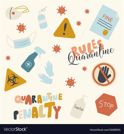 Set Quarantine Icons Fine Or Penalty Paper Vector Image