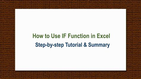 How To Use IF Function In Excel Step By Step Tutorial YouTube